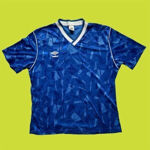 Vintage 90s Umbro Geometric Iridescent Blue Soccer Kit Jersey XL